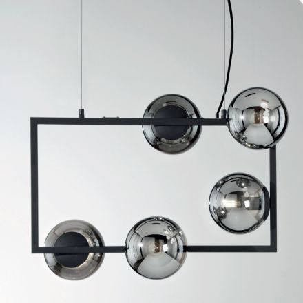 Lampa cu Suspensie cu 5 Lumini din Metal si Sticla Moderna - Birga Viadurini