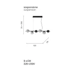 Suspensie cu 6 Lumini din Metal si Sticla Moderna Suflata - Birga Viadurini