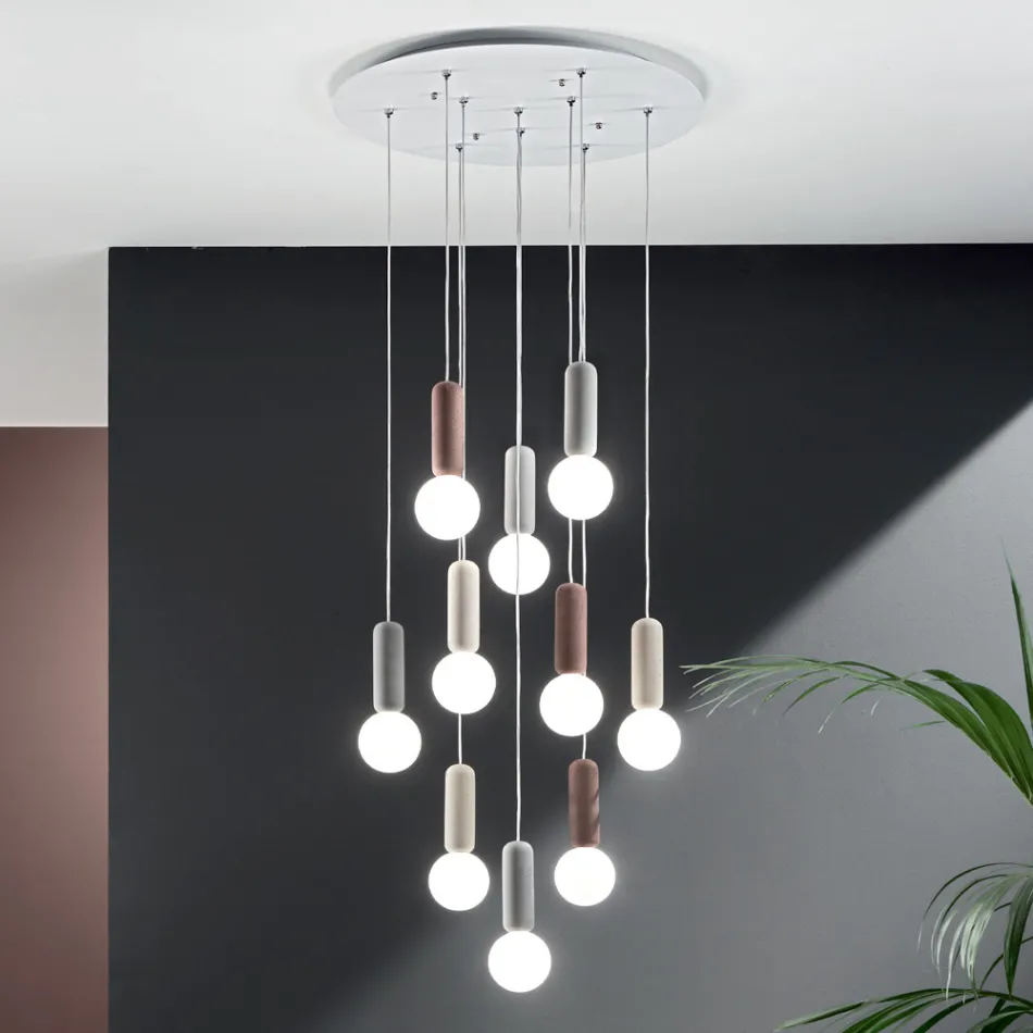 Lampa cu Suspensie cu 6 sau 10 Lumini din Ciment si Sticla Suflata - Duster Viadurini