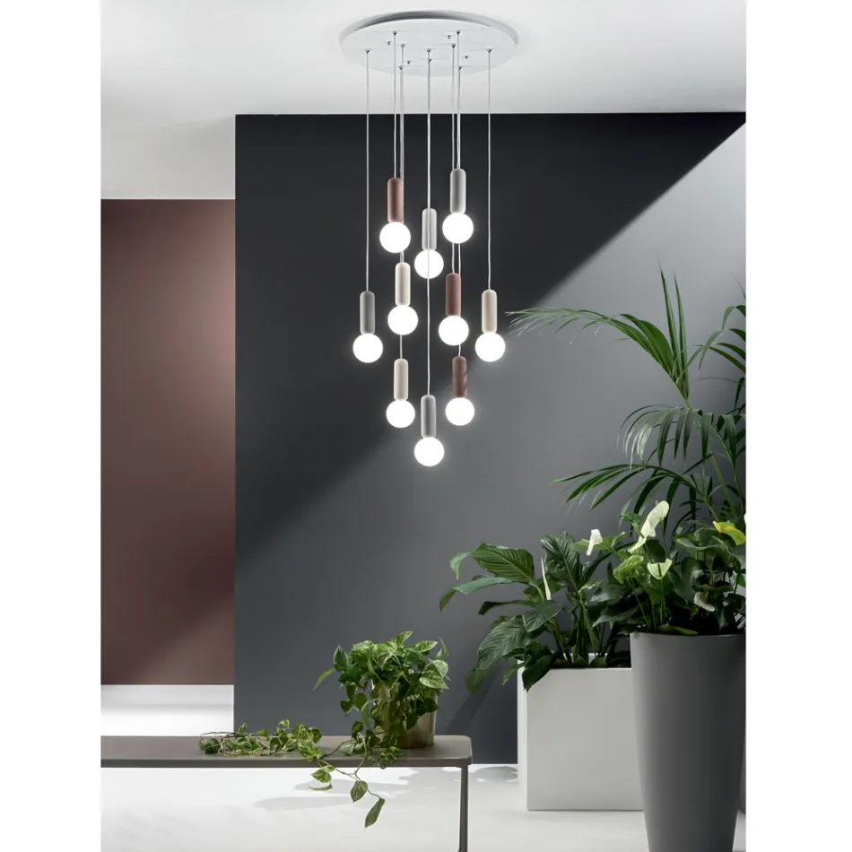 Lampa cu Suspensie cu 6 sau 10 Lumini din Ciment si Sticla Suflata - Duster Viadurini