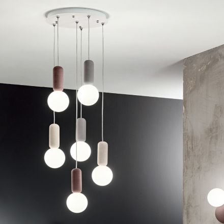 Lampa cu Suspensie cu 6 sau 10 Lumini din Ciment si Sticla Suflata - Duster Viadurini