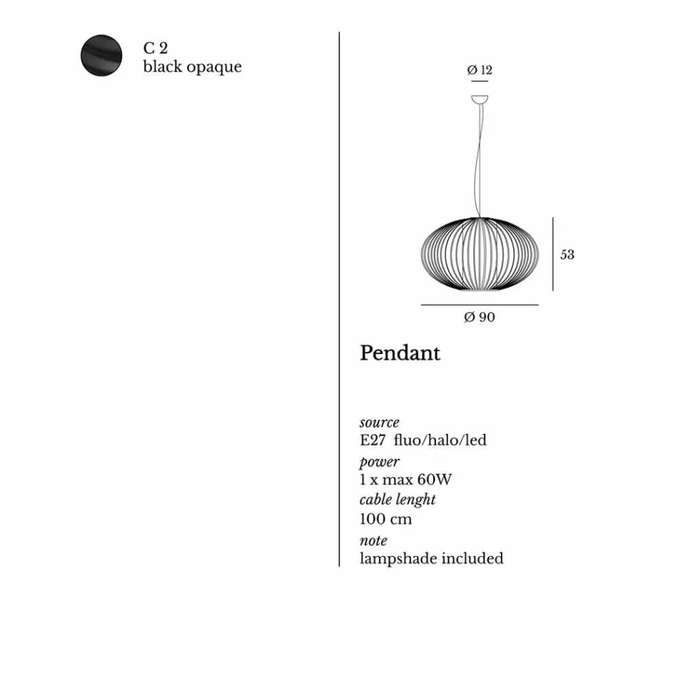 pandantiv lampa de oțel vopsit, Ø90xh.53xl.cavo100cm, Joy Viadurini