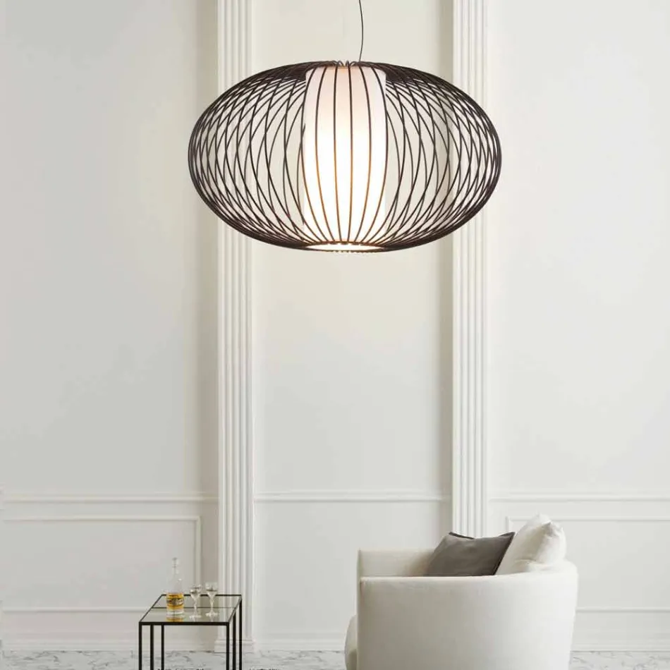 pandantiv lampa de oțel vopsit, Ø90xh.53xl.cavo100cm, Joy Viadurini