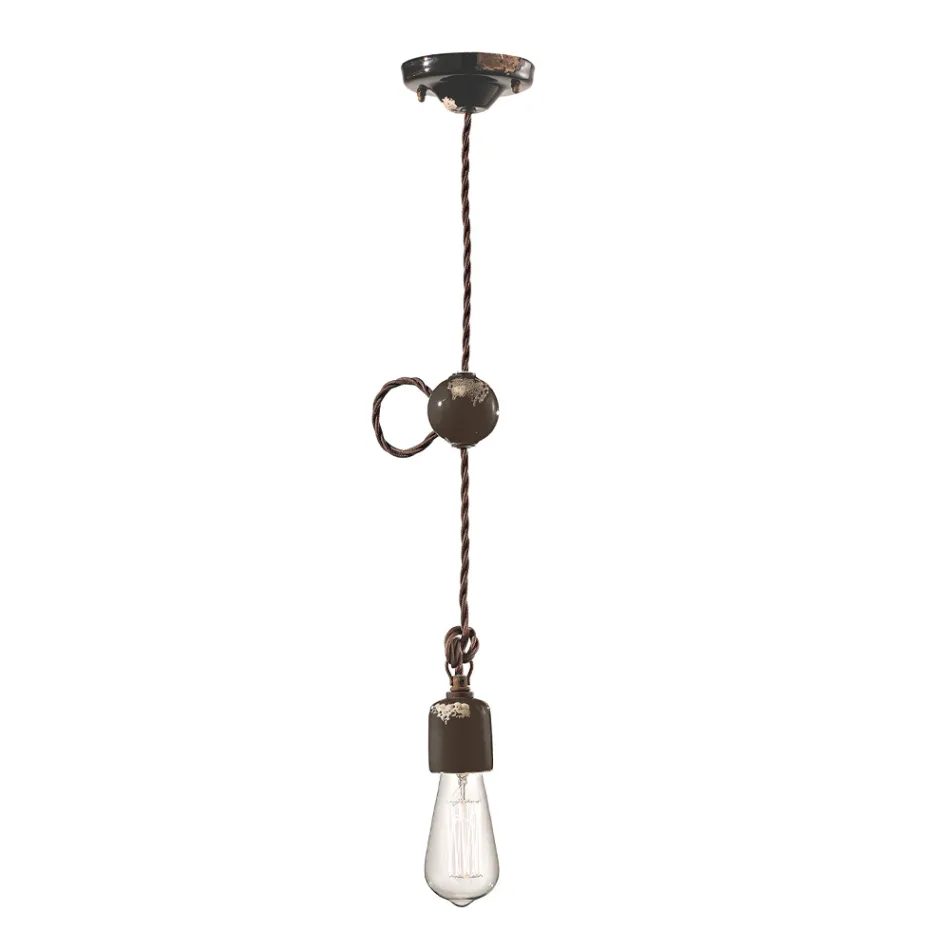 Suspensie Industrial Artisan din Fier si Ceramica - Vintage Viadurini