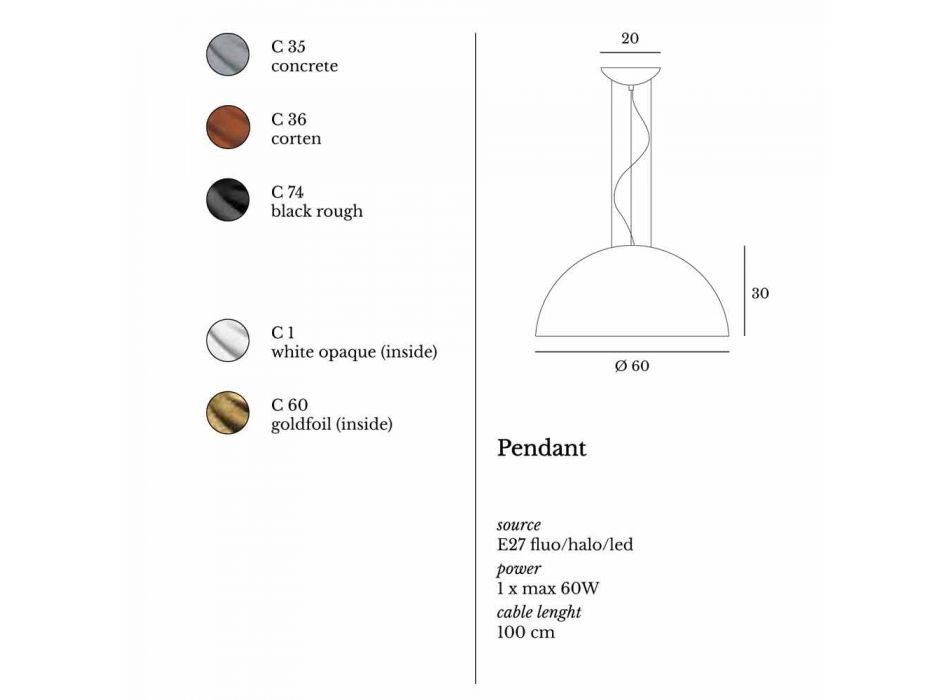 Lampă suspensie bicolor oțel, Ø60xh.30xL.cavo100cm, Tara Viadurini