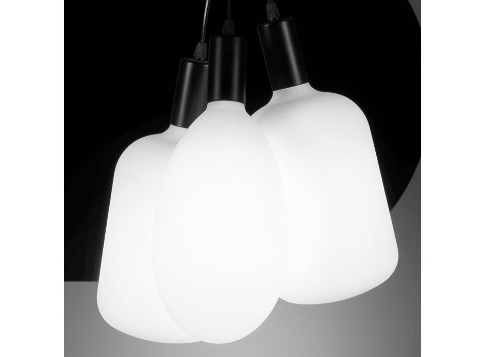 Lampa cu Suspensie cu 3 Lumini din Metal si Sticla Ceramica Made in Italy - Speak Viadurini