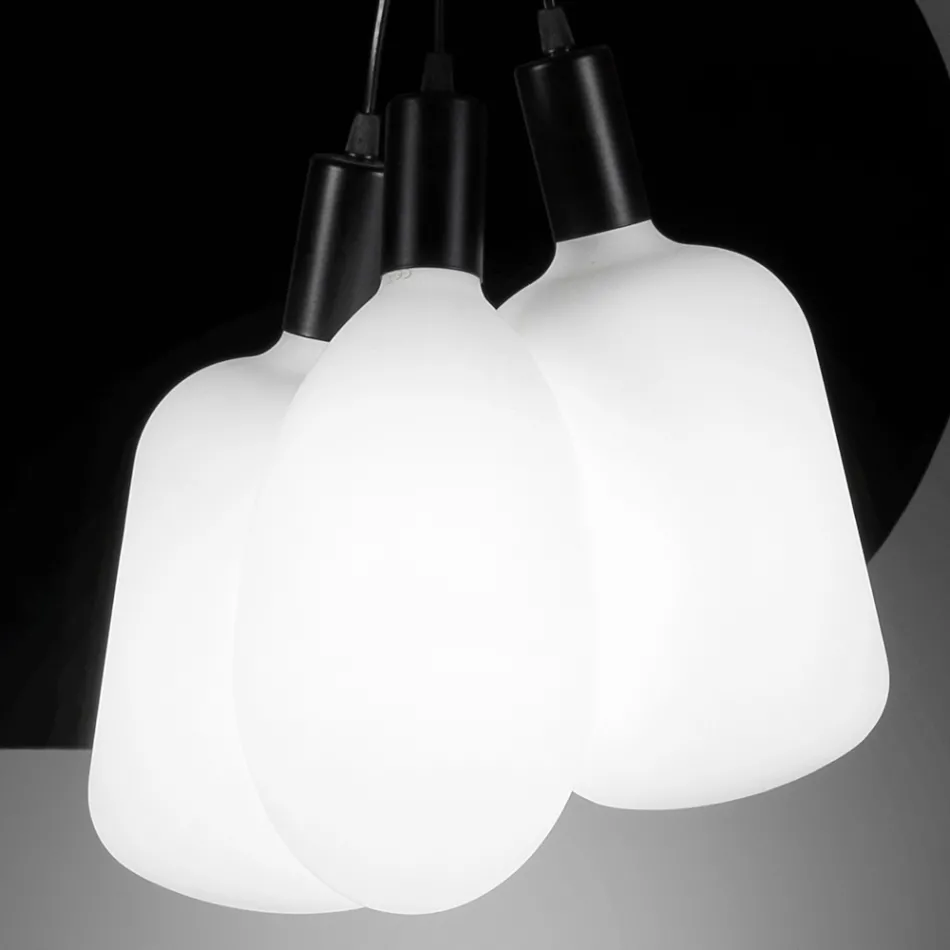 Lampa cu Suspensie cu 3 Lumini din Metal si Sticla Ceramica Made in Italy - Speak Viadurini