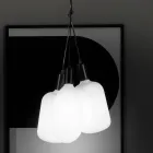 Lampa cu Suspensie cu 3 Lumini din Metal si Sticla Ceramica Made in Italy - Speak Viadurini