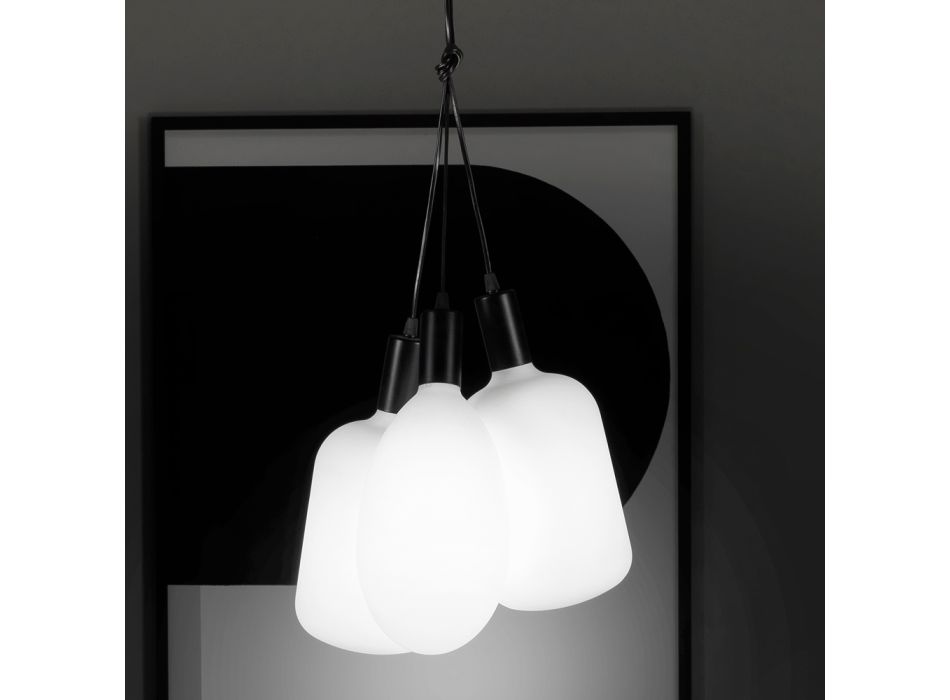 Lampa cu Suspensie cu 3 Lumini din Metal si Sticla Ceramica Made in Italy - Speak Viadurini