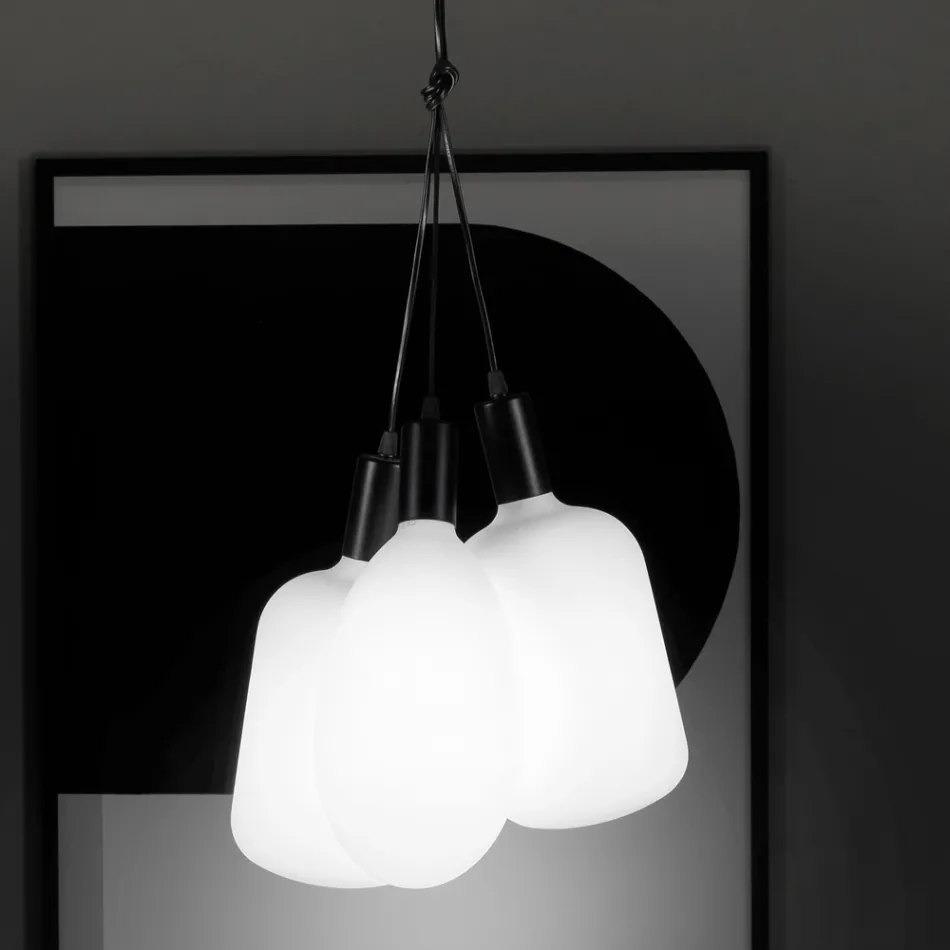 Lampa cu Suspensie cu 3 Lumini din Metal si Sticla Ceramica Made in Italy - Speak Viadurini