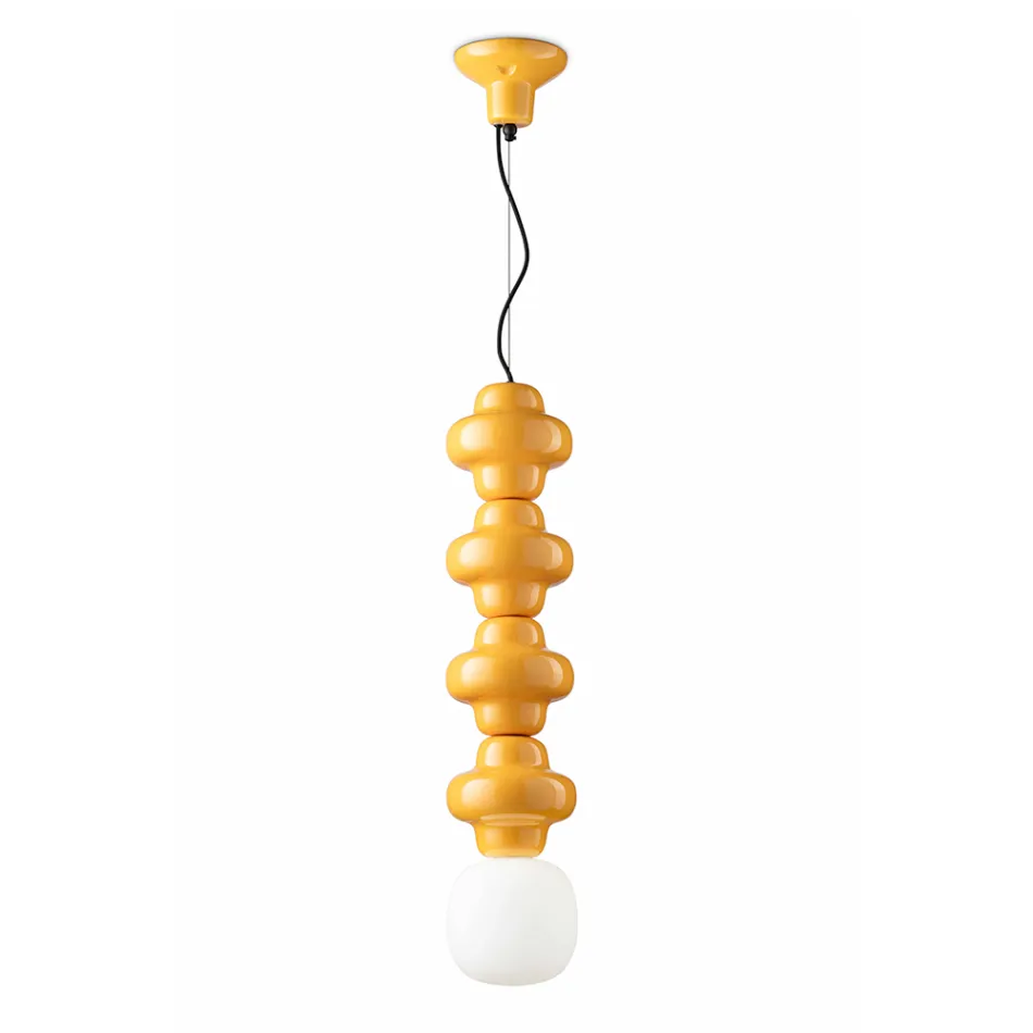 Lampa cu Suspensie cu 4 Elemente din Ceramica si Sticla Made in Italy - Capocabana Viadurini