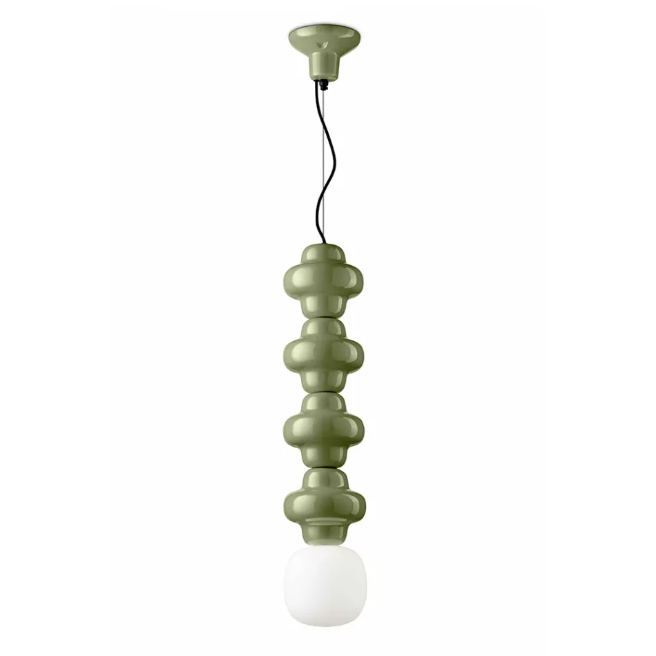 Lampa cu Suspensie cu 4 Elemente din Ceramica si Sticla Made in Italy - Capocabana Viadurini
