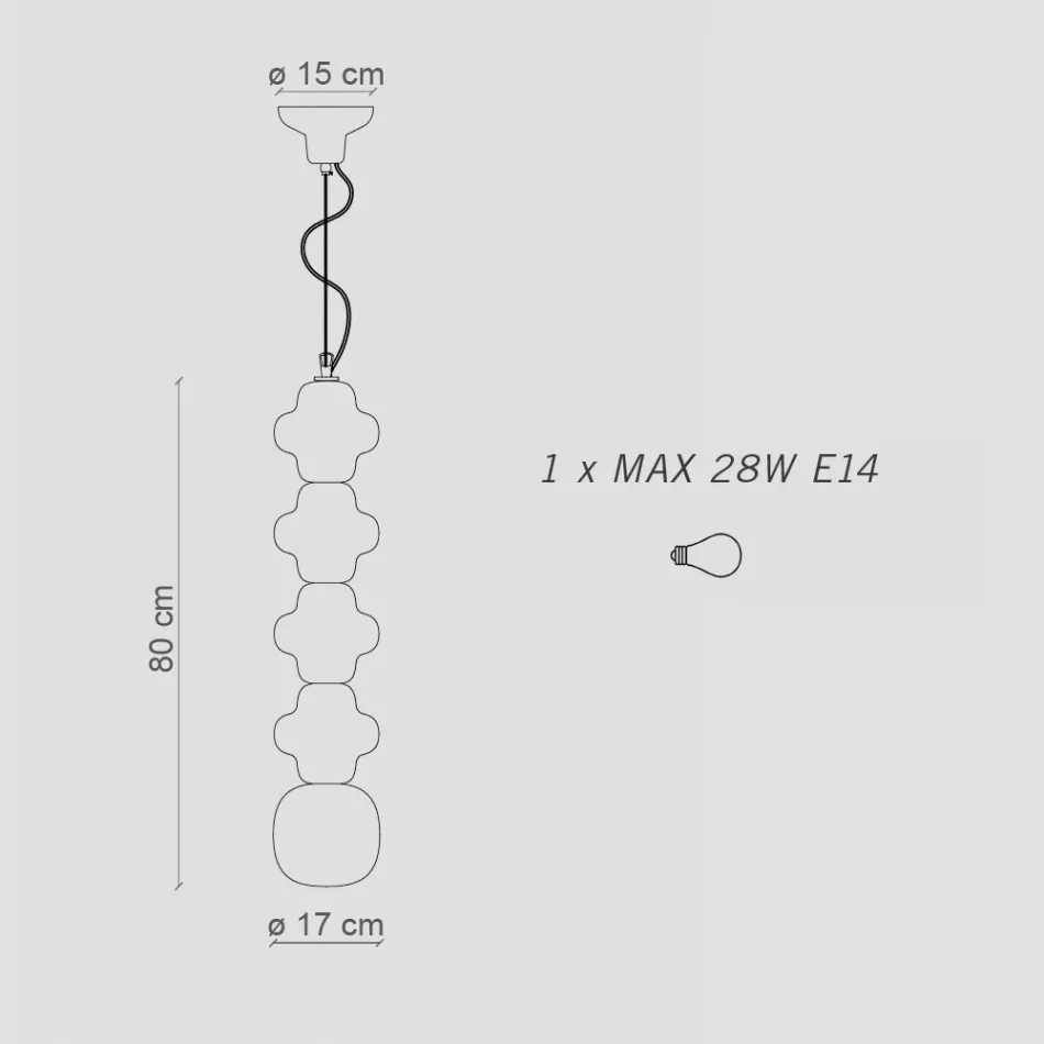Lampa cu Suspensie cu 4 Elemente din Ceramica si Sticla Made in Italy - Capocabana Viadurini