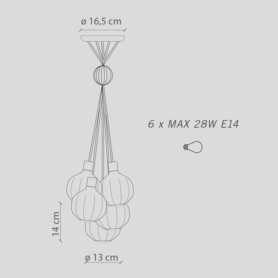 Lampa cu Suspensie cu 6 Elemente din Ceramica si Sticla Made in Italy - Afoxe Viadurini
