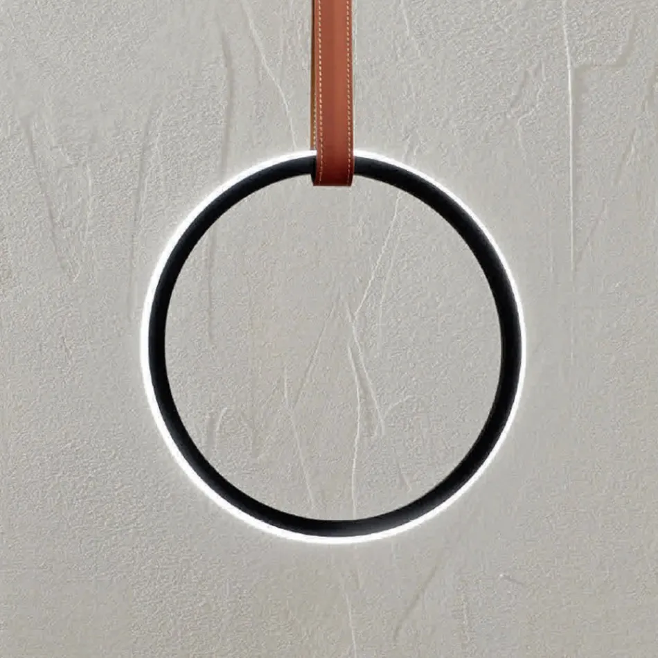 Lampa cu Suspensie cu Forme Geometrice si Detaliu din Imitatie Piele - Chiparos Viadurini