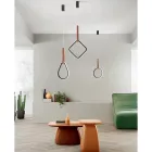Lampa cu Suspensie cu Forme Geometrice si Detaliu din Imitatie Piele - Chiparos Viadurini
