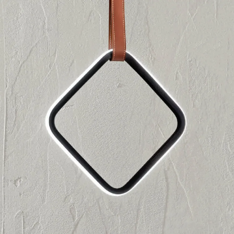 Lampa cu Suspensie cu Forme Geometrice si Detaliu din Imitatie Piele - Chiparos Viadurini