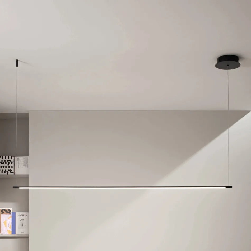 Lampă suspendată cu lumină LED și cabluri reglabile în lungime - portocaliu Viadurini