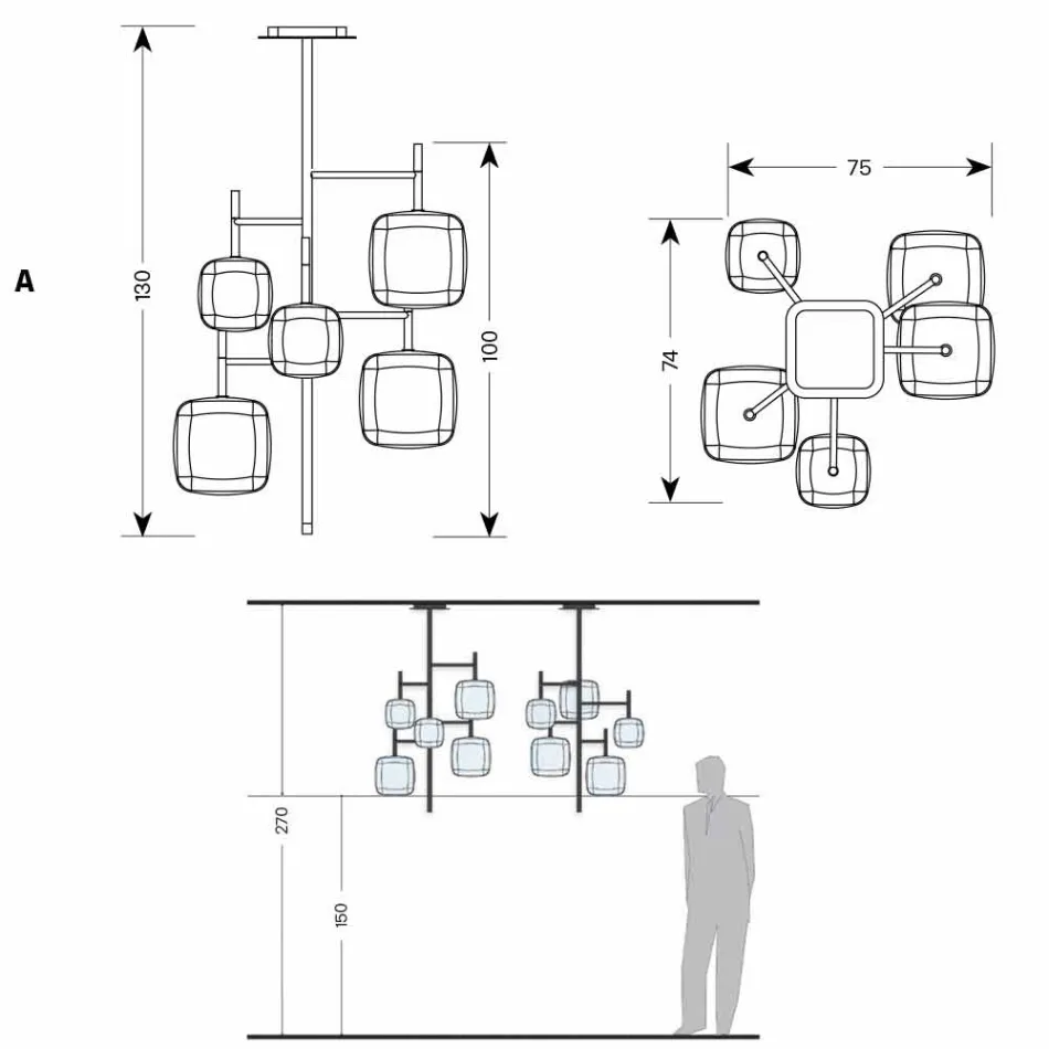 Lampă suspendată cu structură metalică lucioasă Made in Italy - Donatina Viadurini