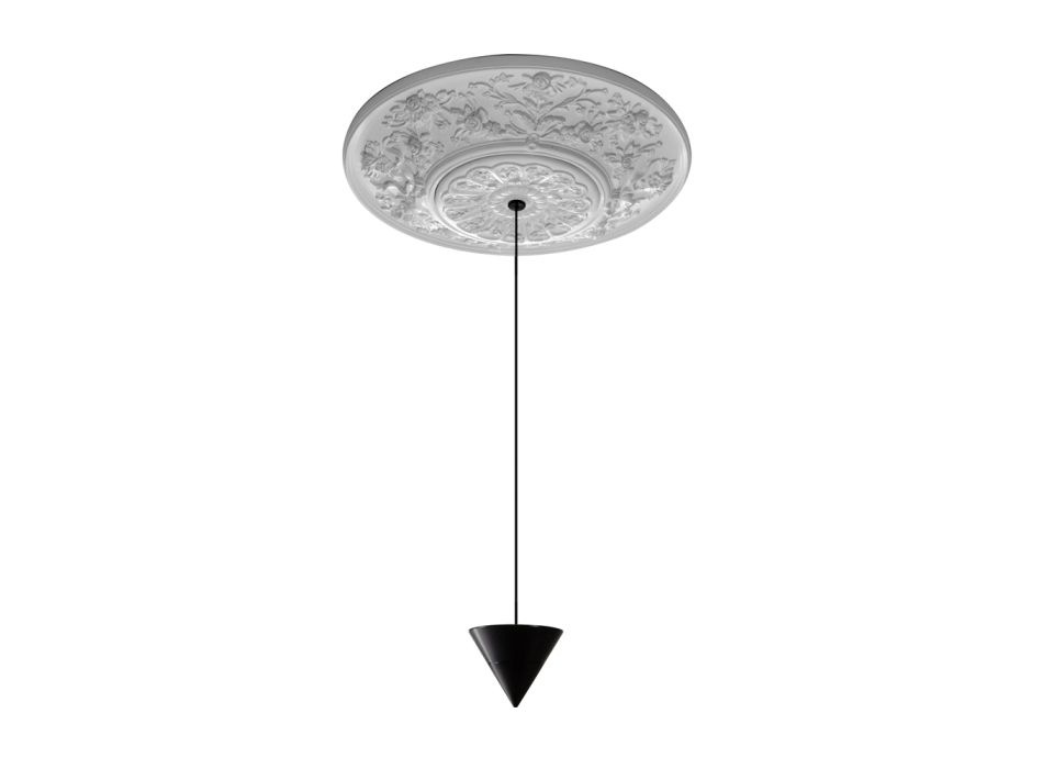 Lampa cu Suspensie Design Gips Alb si Aluminiu Negru 1 Con - Tesera Viadurini
