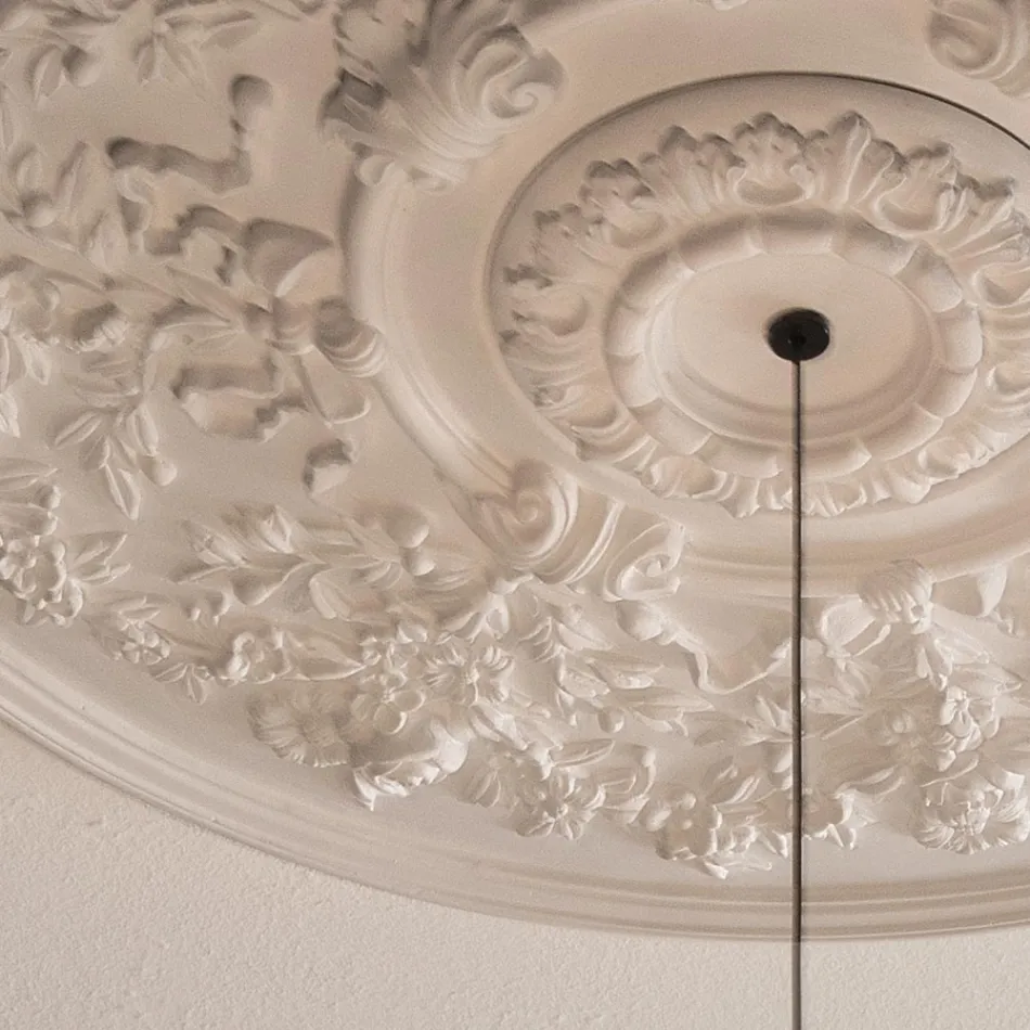 Lampa cu Suspensie Design Gips Alb si Aluminiu Negru 1 Con - Tesera Viadurini