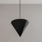 Lampa cu Suspensie Design Gips Alb si Aluminiu Negru 1 Con - Tesera Viadurini