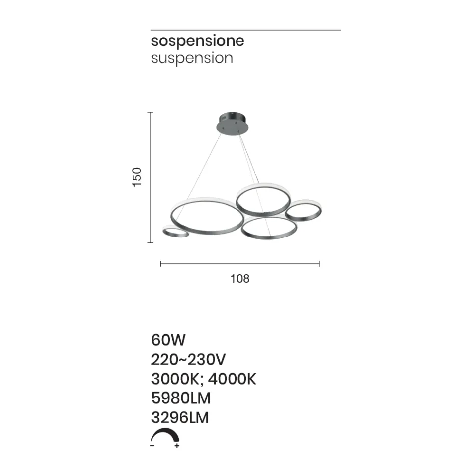 Lampa cu Suspensie de Design pentru Sufragerie din Metal Argintiu sau Auriu - Olimpo Viadurini