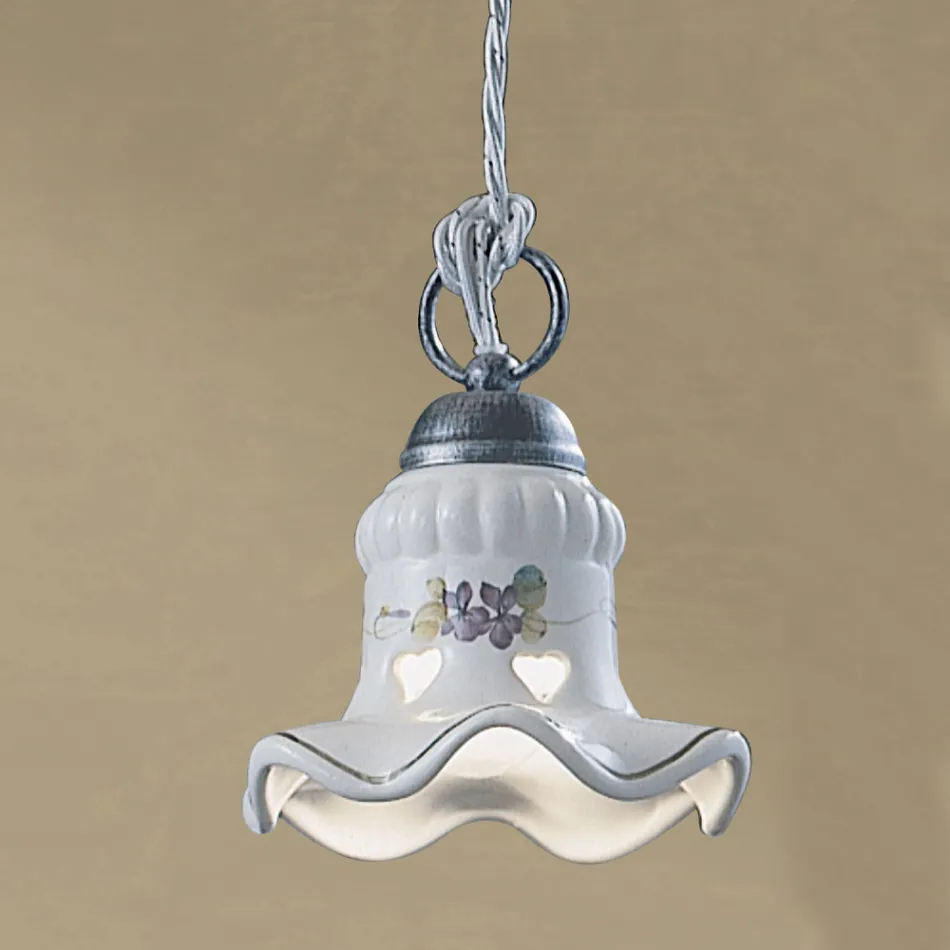Lampa suspendata din fier si ceramica pictata manual - Chieti Viadurini