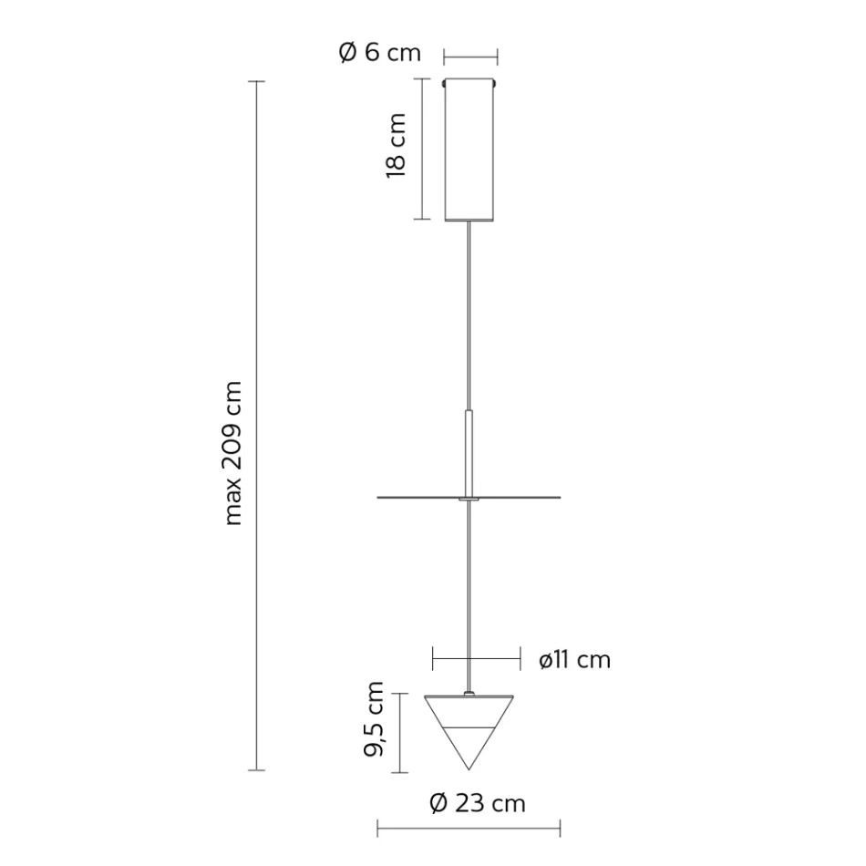 Suspensie din Aluminiu cu Placa Alba si Con Negru - Padel Viadurini