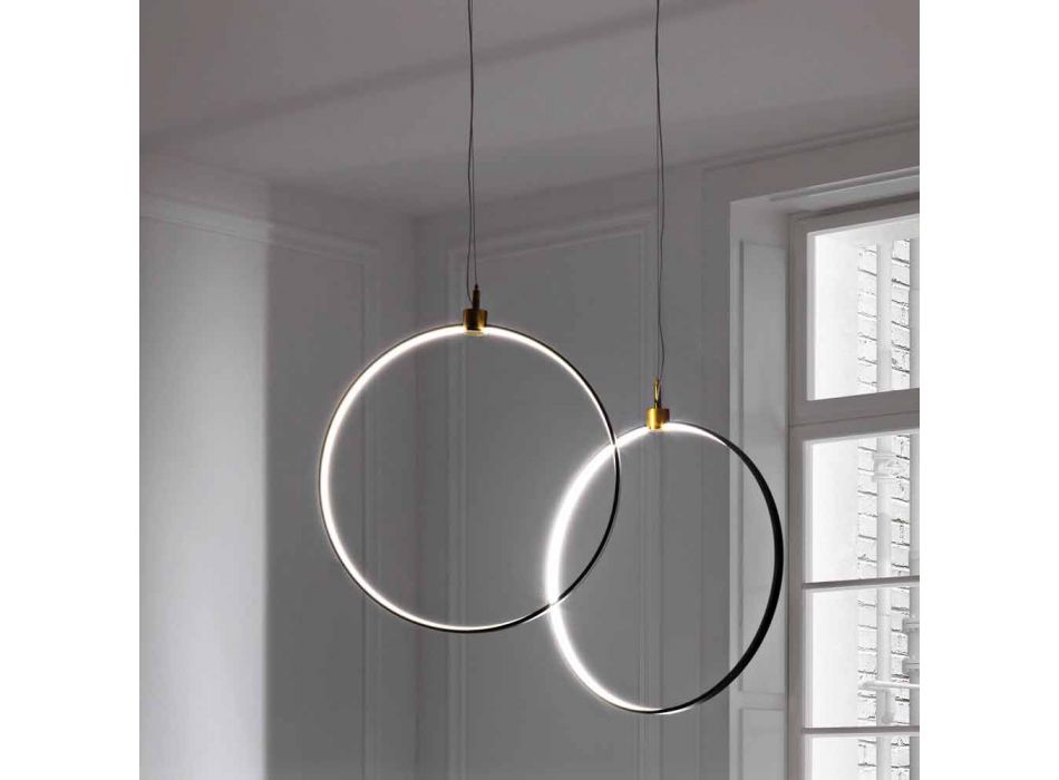 Lampă suspendată din aluminiu negru și alamă naturală Fabricată în Italia - Norma Viadurini