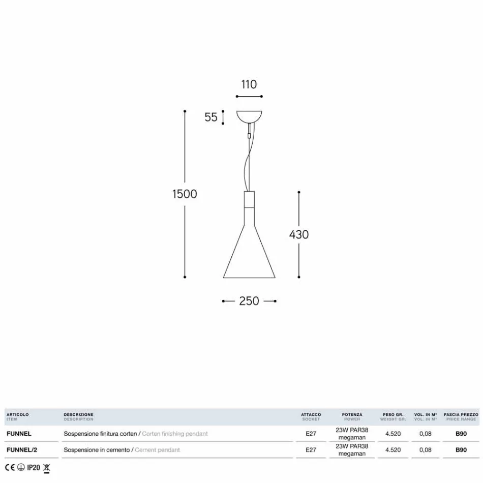 Lampa din pastă de ciment Palnie Aldo Bernardi Viadurini
