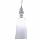 Lampă de suspendare în abajur din ceramică albă în design lung din in - Cadabra Viadurini