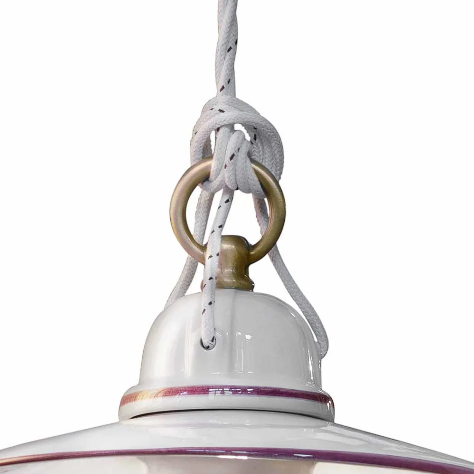 Lampa cu Suspensie in Ceramica Pictata Manual si Fier Design - Asti Viadurini
