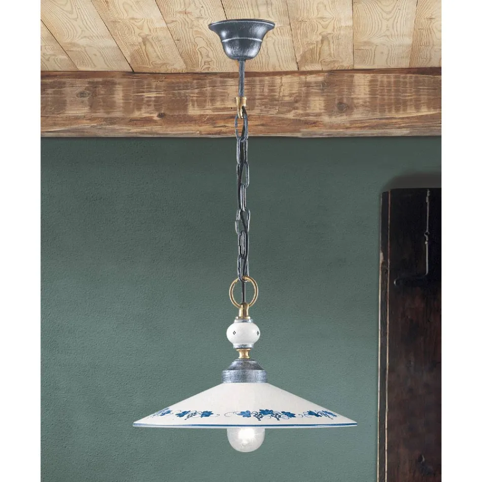 Lampa suspendata din ceramica si fier vintage lucrata manual - Asti Viadurini