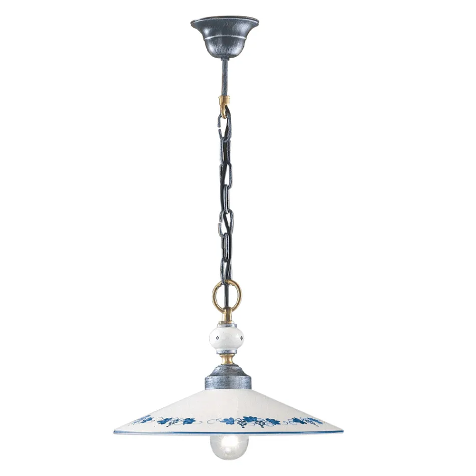 Lampa suspendata din ceramica si fier vintage lucrata manual - Asti Viadurini