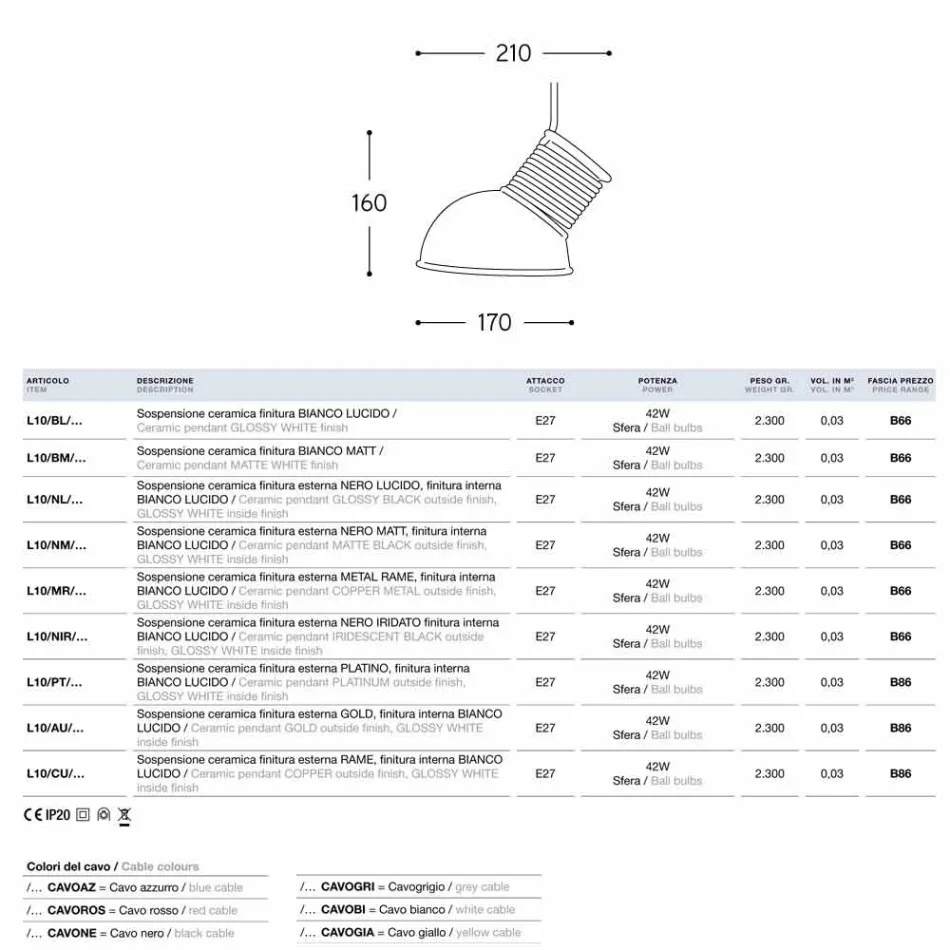 Lampa de suspensie în ceramică Lustri 10 Aldo Bernardi Viadurini