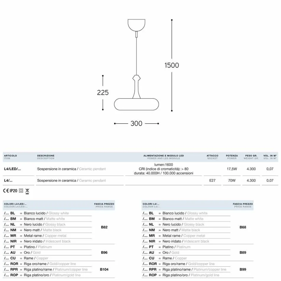 Lampa de suspensie în ceramică Lustri 4 Aldo Bernardi Viadurini