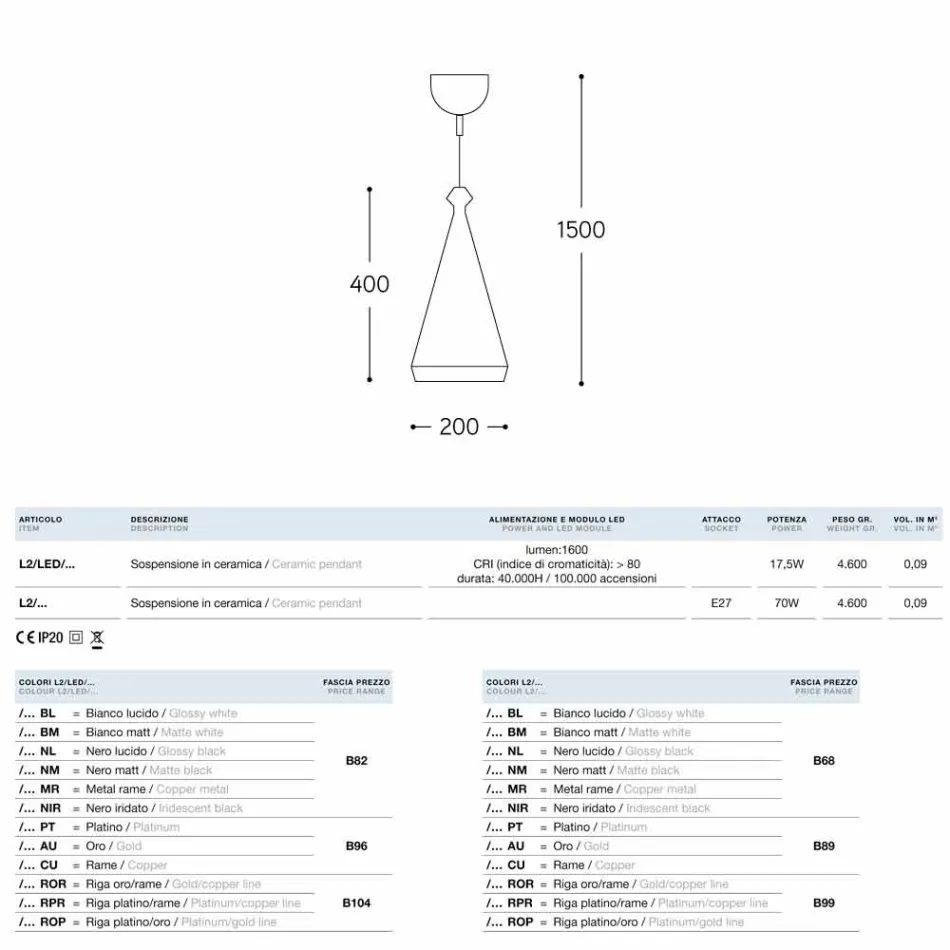 Lampa de suspensie ceramică Lustri 2 sau Standard lluminant Viadurini