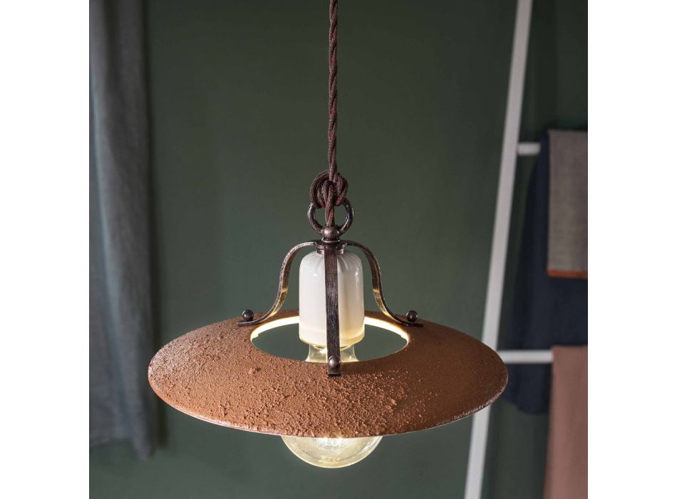 Lampa cu Suspensie din Fier si Ceramica Bruta lucrata manual - Bologna Viadurini