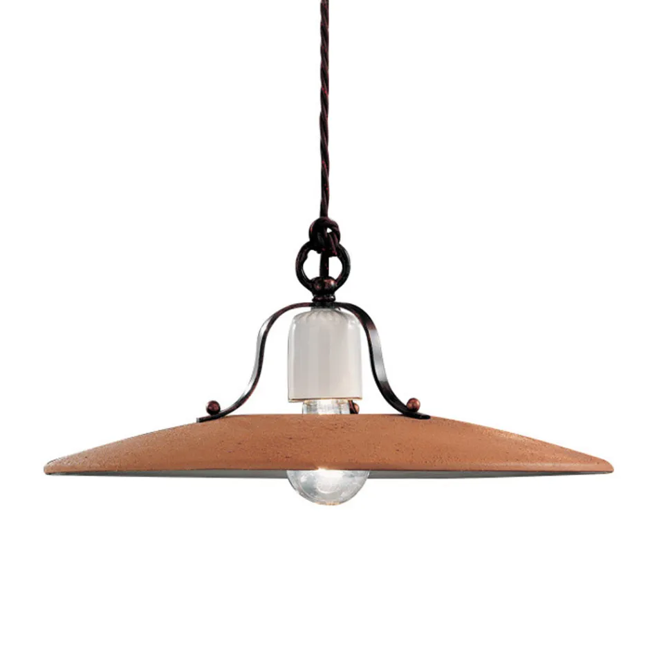 Lampa cu Suspensie din Fier si Ceramica Bruta lucrata manual - Bologna Viadurini