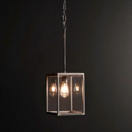 Lampa cu Suspensie din Fier si Sticla cu Lant Made in Italy - Cubola Viadurini