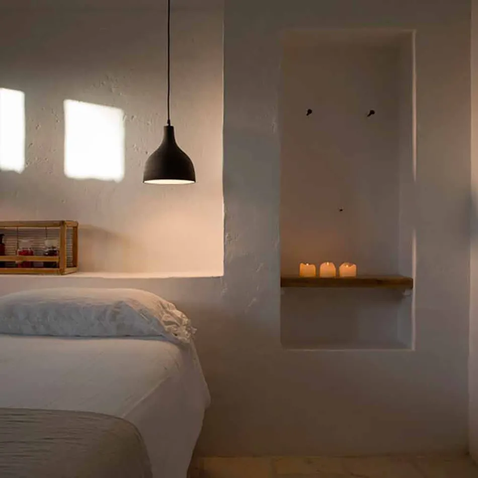 Lampă de suspendare din gresie antracit și design interior de email alb - Edmondo Viadurini