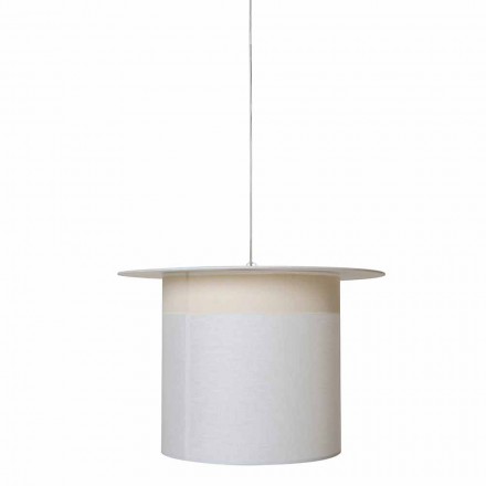 Lampă de suspensie din in alb, cu design cilindru, fabricată în Italia - Magic Viadurini