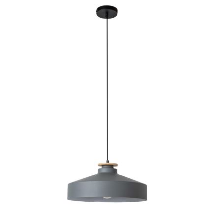 Lampa cu Suspensie din Metal Gri si Lemn cu Cablu Nylon - Marlena Viadurini