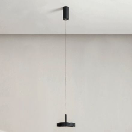 Lampă cu suspendare din metal vopsit negru și lumină LED - Carpen Viadurini