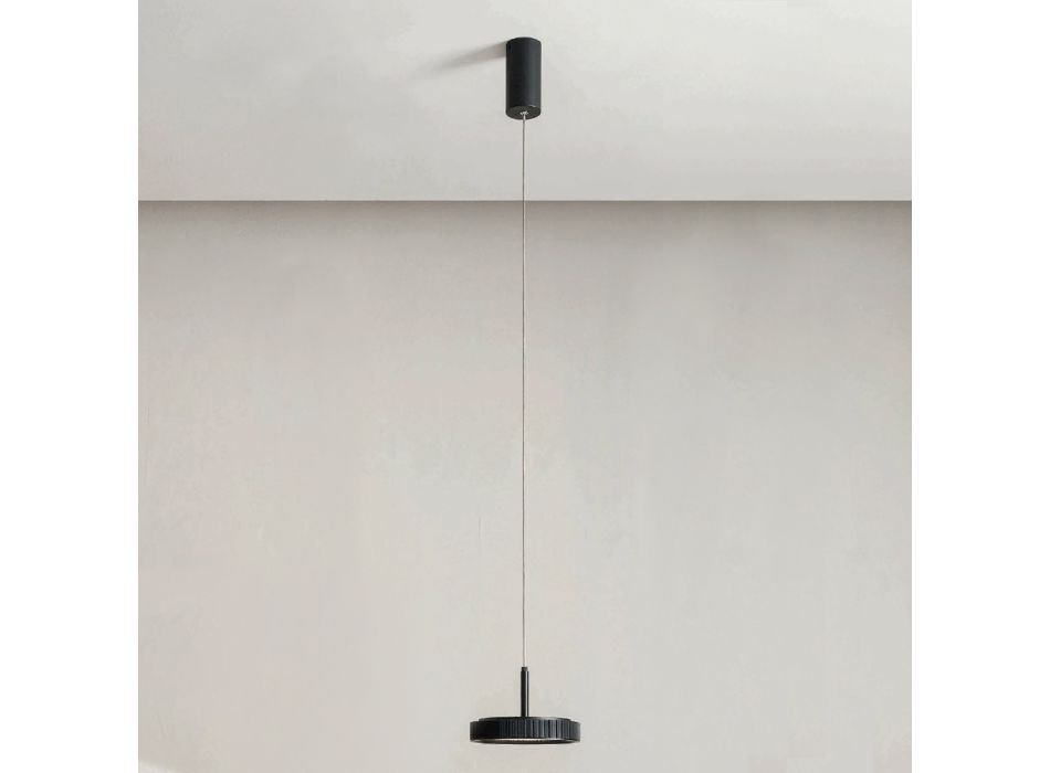 Lampă cu suspendare din metal vopsit negru și lumină LED - Carpen Viadurini