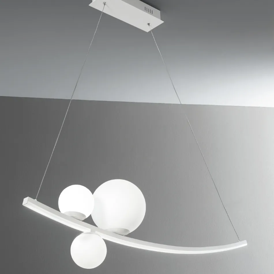 Lampa cu Suspensie din Metal Vopsit si Sticla Suflata - Partridge Viadurini