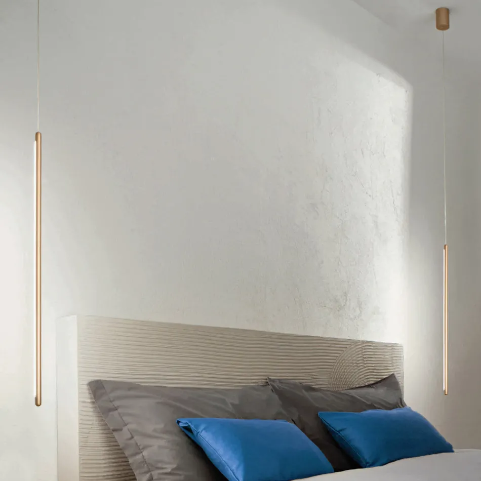 Lampă cu suspendare din metal vopsit auriu cu cabluri reglabile - portocaliu Viadurini