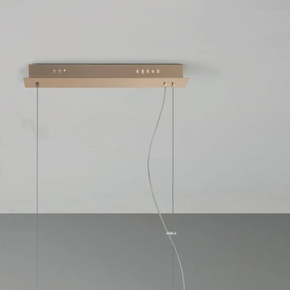 Lampa cu Suspensie din Metal Vopsit Auriu si Sticla Suflata - Birga Viadurini