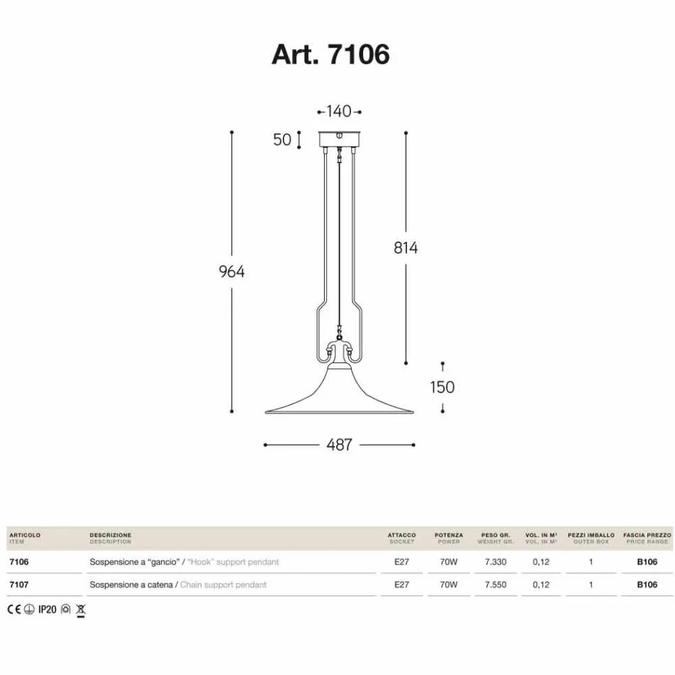 Lampă suspensie în alamă și cupru Mill cu cârlig Viadurini